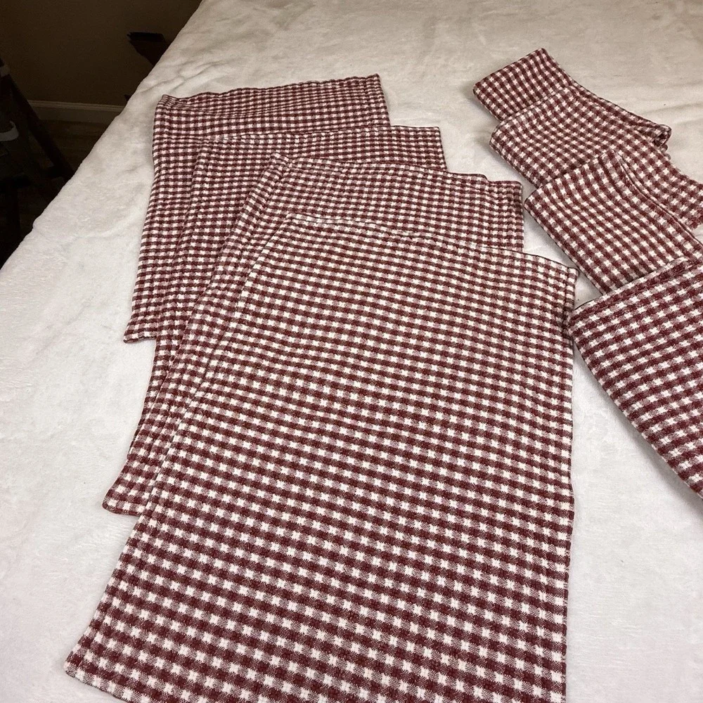 Vintage Gingham Kitchen Towel Napkin Lot Burgundy White Woven Check Set of 8